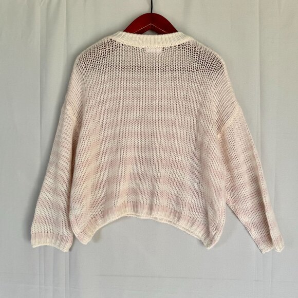 Sablyn 100% Cashmere Loose Open Knit Pink Ivory Stripe Oversized Sweater Small - Picture 7 of 12